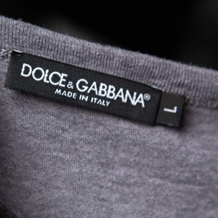 Pre Owned Dolce & Gabbana Grey Cotton King & Queen Print T Shirt L