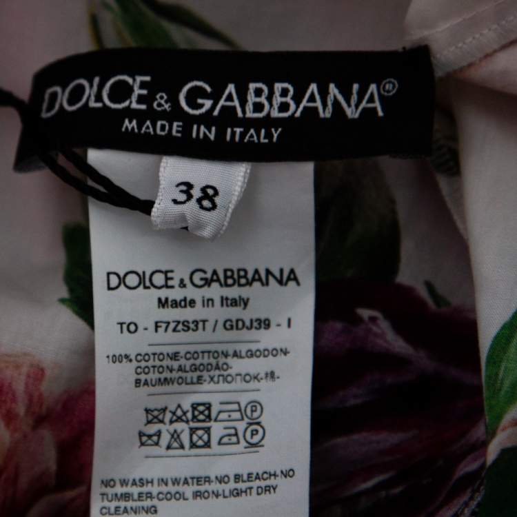 Pre Owned Dolce & Gabbana White Floral Printed Cotton Short Sleeve Top S 