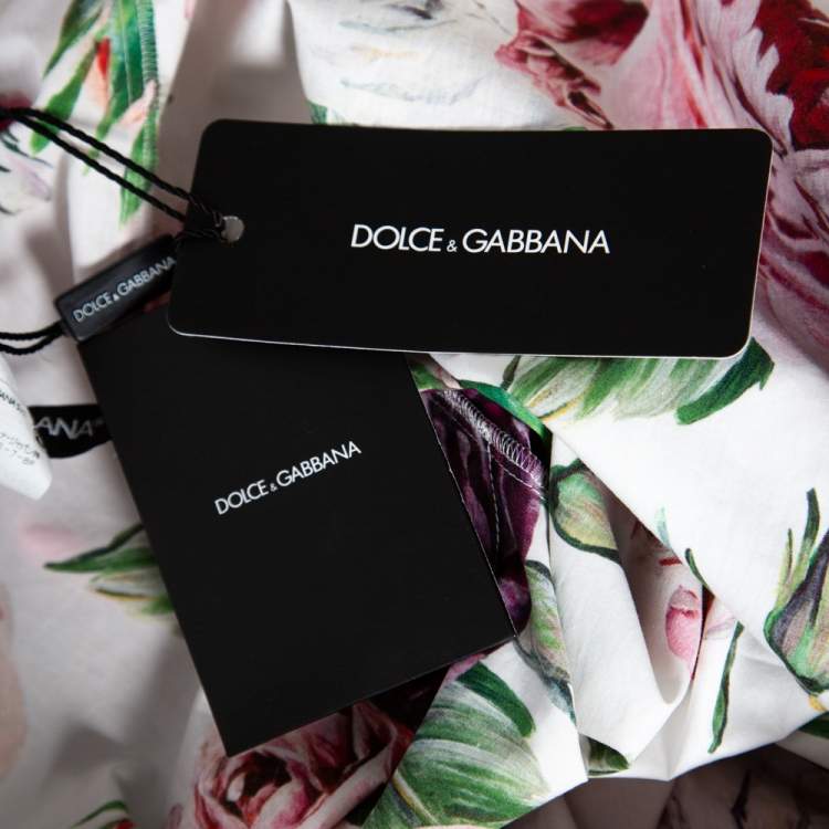 Pre Owned Dolce & Gabbana White Floral Printed Cotton Short Sleeve Top S 