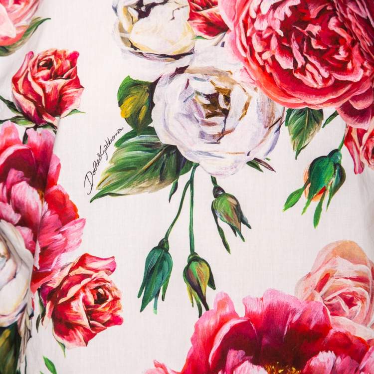 Pre Owned Dolce & Gabbana White Floral Printed Cotton Short Sleeve Top S 