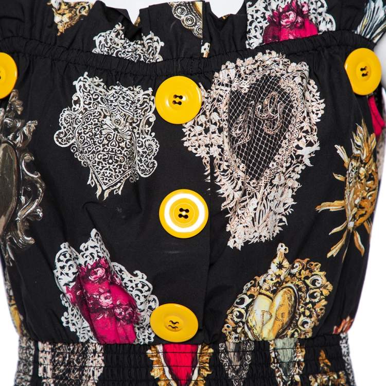 Pre Owned Dolce & Gabbana Black Sacred Heart Printed Cotton Sleeveless Crop Top S