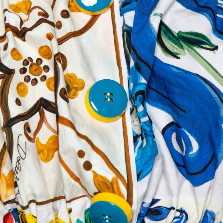 Pre Owned Dolce & Gabbana Multicolored Majolica Printed Cotton Crop Top & Tiered Skirt Set S