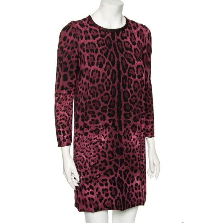 Pre Owned Dolce & Gabbana Purple Animal Printed Silk Long Sleeve Short Dress M