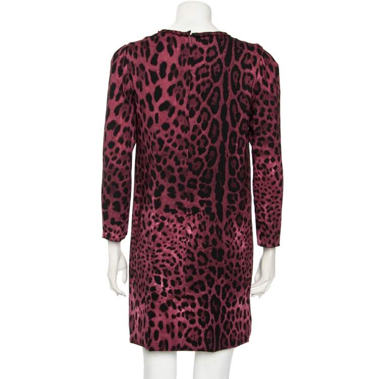 Pre Owned Dolce & Gabbana Purple Animal Printed Silk Long Sleeve Short Dress M