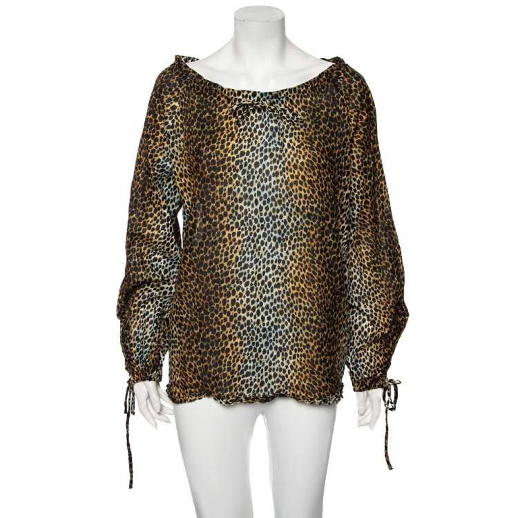 Pre Owned Dolce & Gabbana Multicolored Animal Printed Cotton Long Sleeve Blouse M