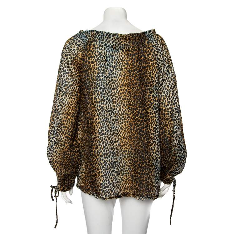 Pre Owned Dolce & Gabbana Multicolored Animal Printed Cotton Long Sleeve Blouse M