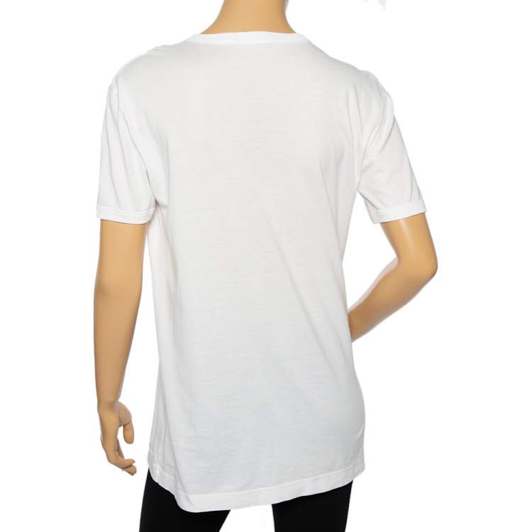 Pre Owned Dolce & Gabbana White Beautiful Life Print Cotton Short Sleeve T-Shirt S