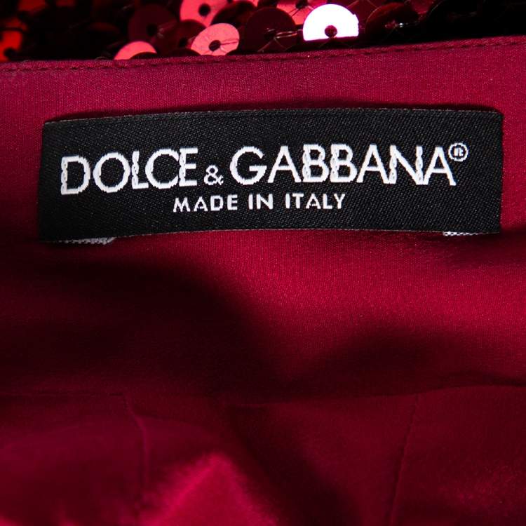 Pre Owned Dolce & Gabbana Red Sequin Embellished Flared Hem Detailed Skirt M