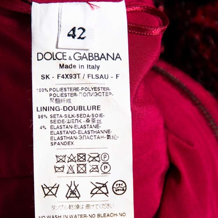 Pre Owned Dolce & Gabbana Red Sequin Embellished Flared Hem Detailed Skirt M