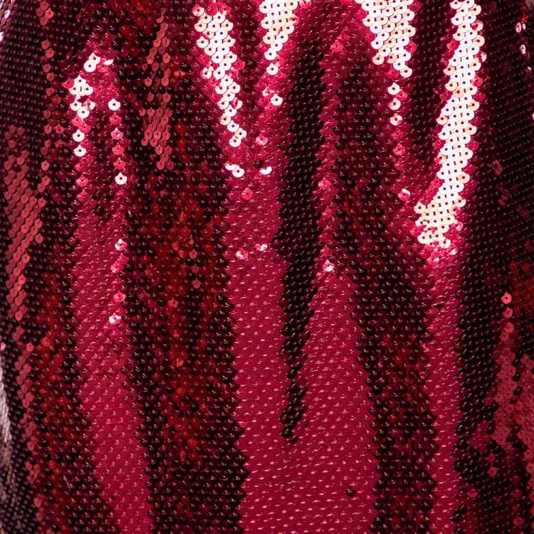 Pre Owned Dolce & Gabbana Red Sequin Embellished Flared Hem Detailed Skirt M