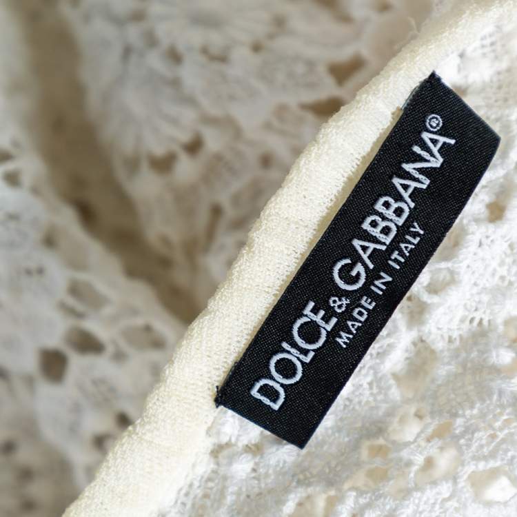 Pre Owned Dolce & Gabbana White Crochet Lace Short Sleeve Top S