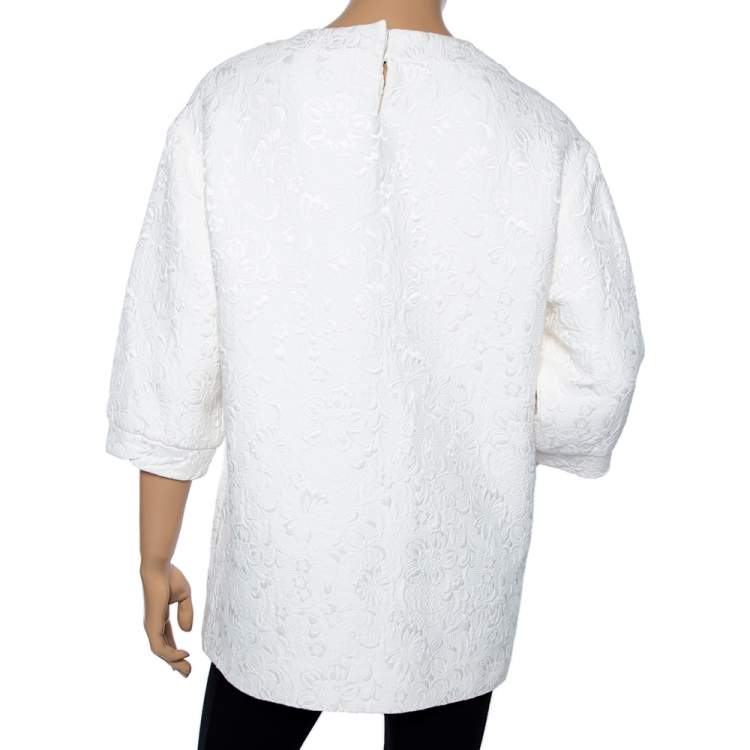 Pre Owned Dolce & Gabbana White Floral Jacquard Applique Detailed Top M