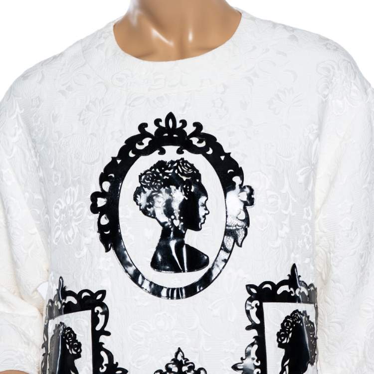 Pre Owned Dolce & Gabbana White Floral Jacquard Applique Detailed Top M