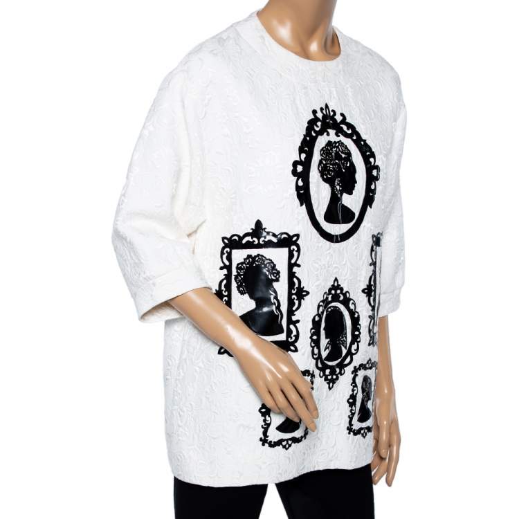 Pre Owned Dolce & Gabbana White Floral Jacquard Applique Detailed Top M