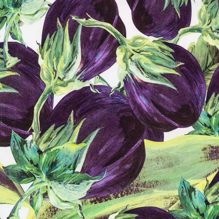 Pre Owned Dolce & Gabbana Purple & Green Aubergine Print Crepe Midi Pencil Skirt M