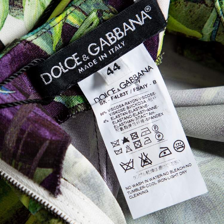 Pre Owned Dolce & Gabbana Purple & Green Aubergine Print Crepe Midi Pencil Skirt M