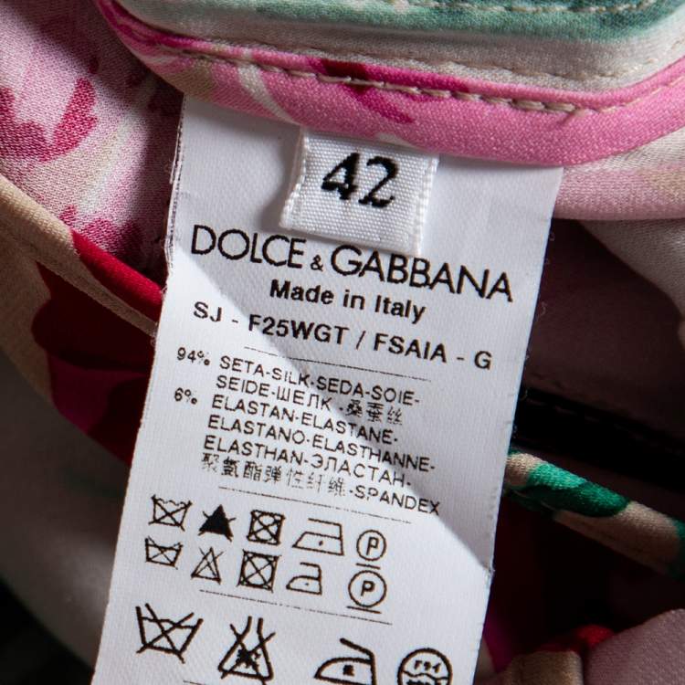 Pre Owned Dolce & Gabbana Beige Floral Printed Silk Button Front Blouse M