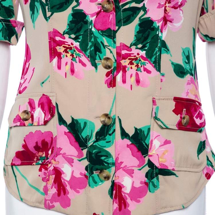 Pre Owned Dolce & Gabbana Beige Floral Printed Silk Button Front Blouse M