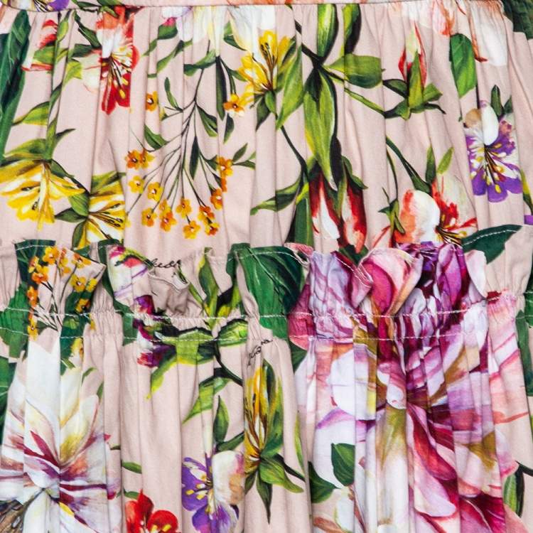 Pre Owned Dolce & Gabbana Multicolored Floral Printed Cotton Pleated Tiered Dress S