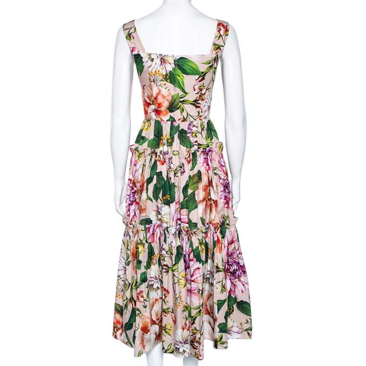 Pre Owned Dolce & Gabbana Multicolored Floral Printed Cotton Pleated Tiered Dress S