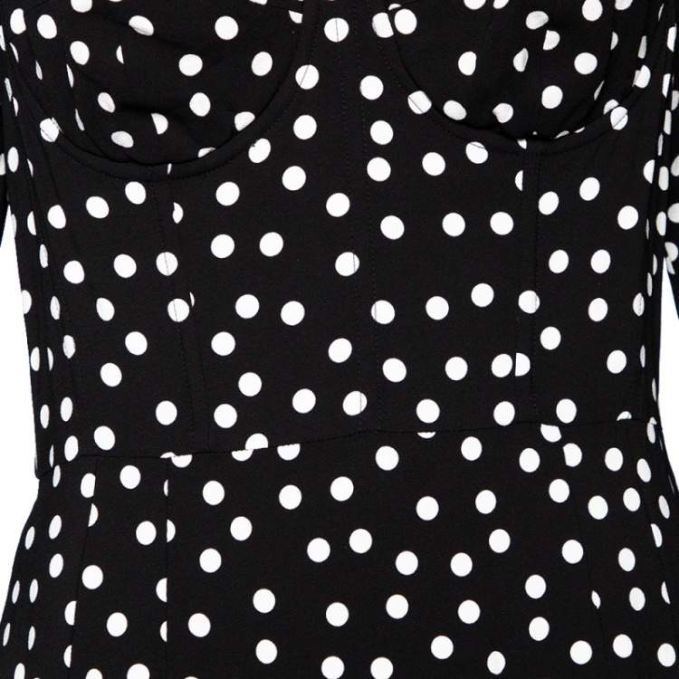 Pre Owned Dolce & Gabbana Black Polka Dot Crepe Bustier Detail Midi Dress L