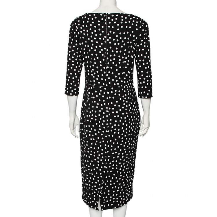 Pre Owned Dolce & Gabbana Black Polka Dot Crepe Bustier Detail Midi Dress L