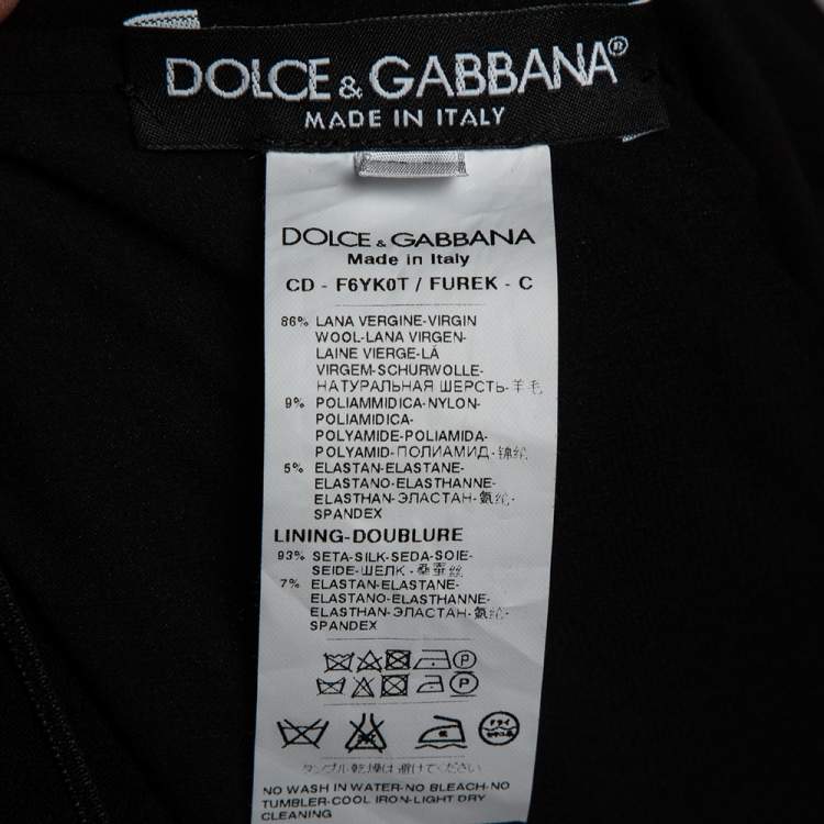Pre Owned Dolce & Gabbana Black Wool Crepe Off Shoulder Ruched Midi Dress L