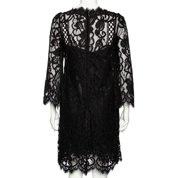 Pre Owned Dolce & Gabbana Black Lace Shift Dress M