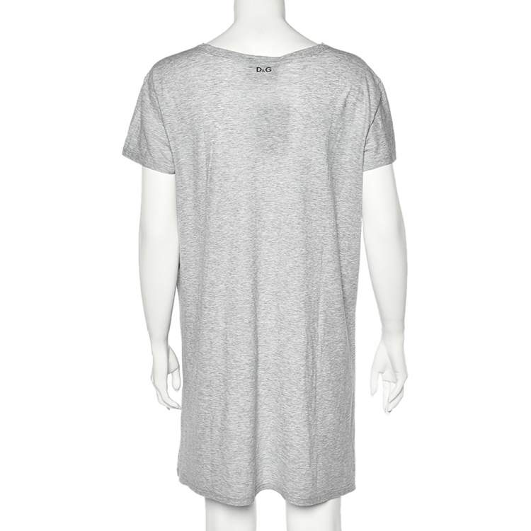 Pre Owned Dolce & Gabbana Grey Mickey Printed Cotton Knit Shift Dress M