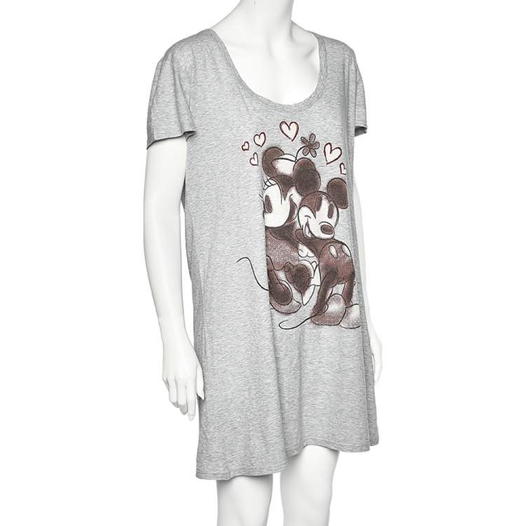 Pre Owned Dolce & Gabbana Grey Mickey Printed Cotton Knit Shift Dress M