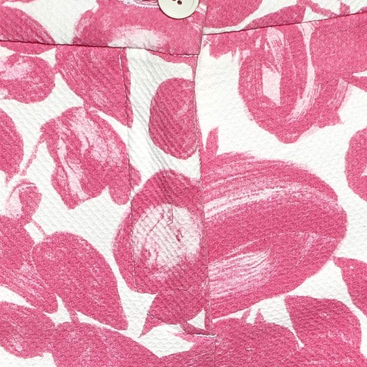 Pre Owned Dolce & Gabbana Pink Floral Printed Textured Cotton Tapered Leg Pants M
