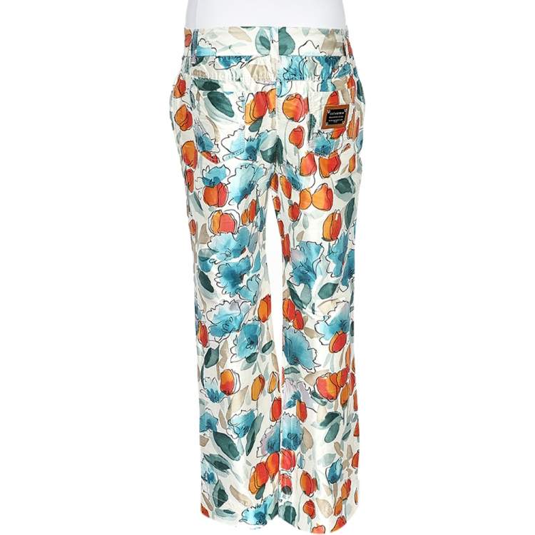 Pre Owned Dolce & Gabbana Multicolor Watercolor Painted Silk Trousers M