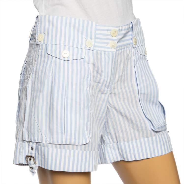 Pre Owned Dolce & Gabbana Blue & White Striped Cotton Shorts S