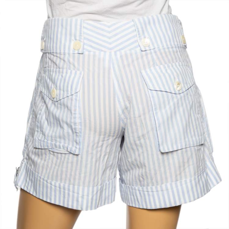 Pre Owned Dolce & Gabbana Blue & White Striped Cotton Shorts S