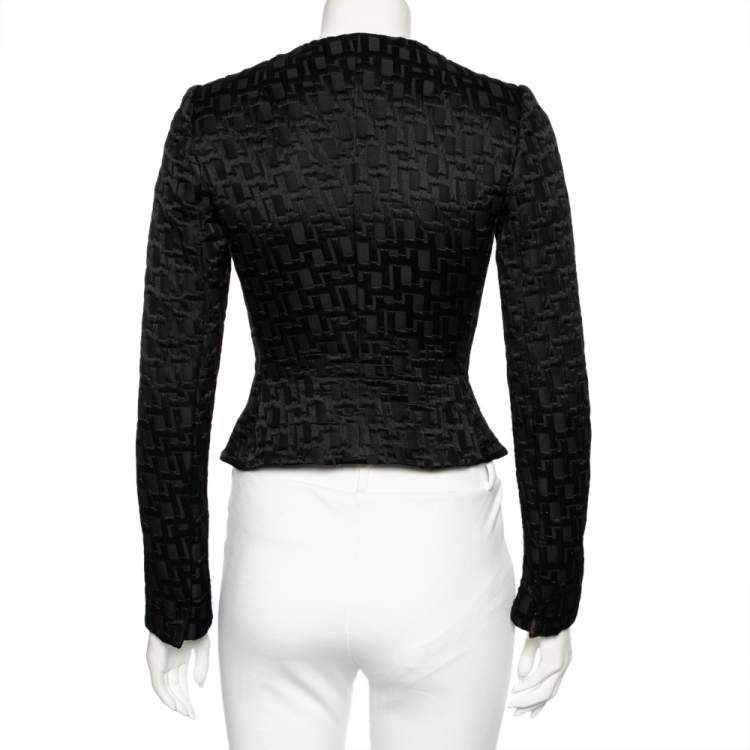 مملوكة مسبقًا Dolce & Gabbana Black Jacquard & Embellished Button Front Cropped Jacket S