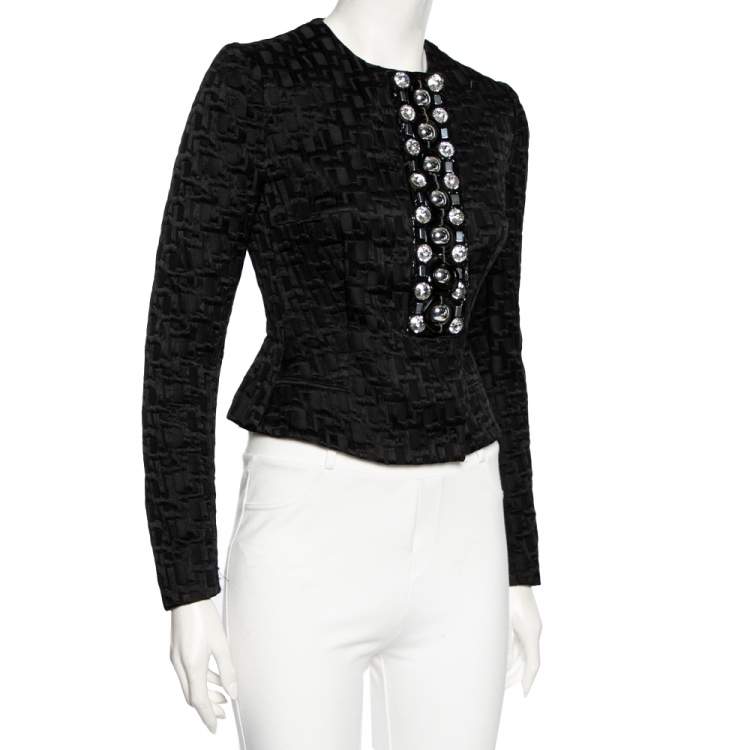 مملوكة مسبقًا Dolce & Gabbana Black Jacquard & Embellished Button Front Cropped Jacket S