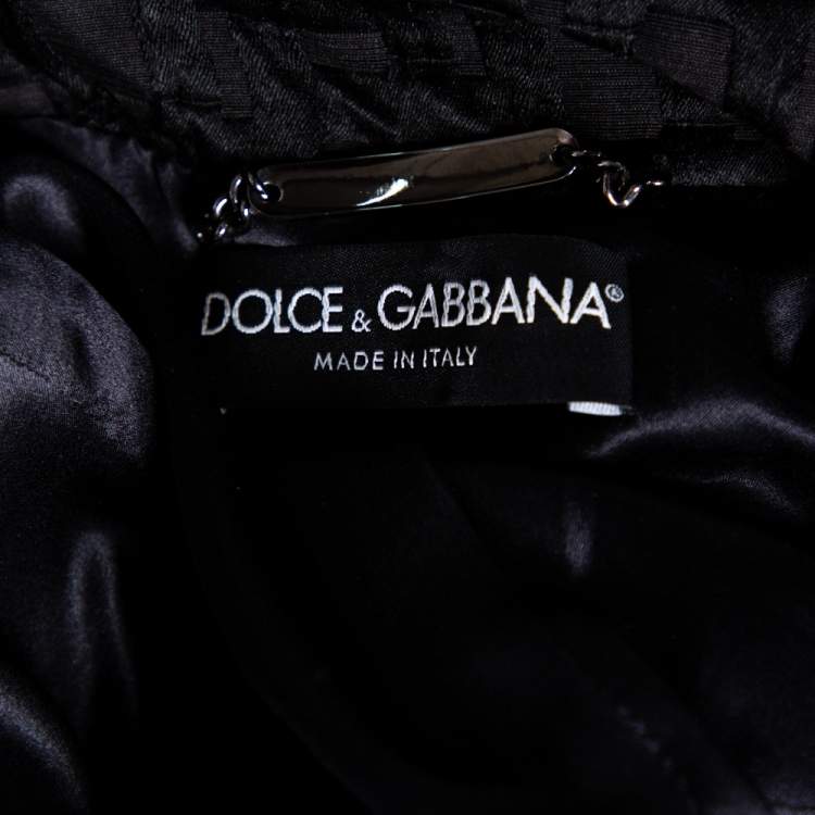 مملوكة مسبقًا Dolce & Gabbana Black Jacquard & Embellished Button Front Cropped Jacket S