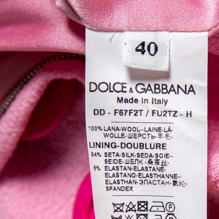 Pre Owned Dolce & Gabbana Pink Textured Wool Button Detailed A-Line Dress S 