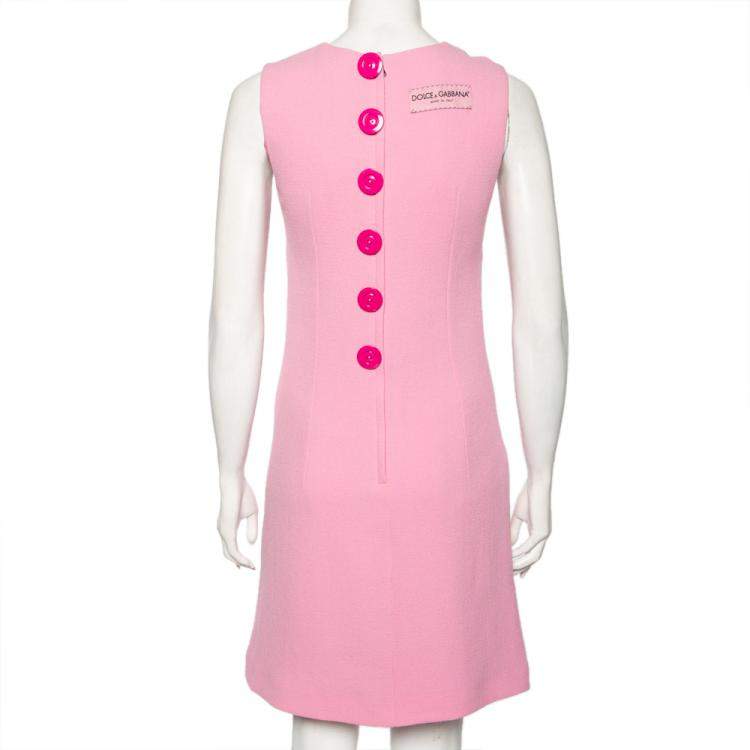 Pre Owned Dolce & Gabbana Pink Textured Wool Button Detailed A-Line Dress S 