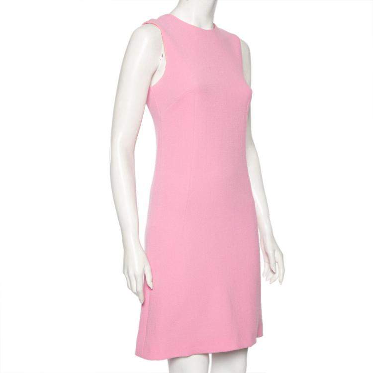 Pre Owned Dolce & Gabbana Pink Textured Wool Button Detailed A-Line Dress S 