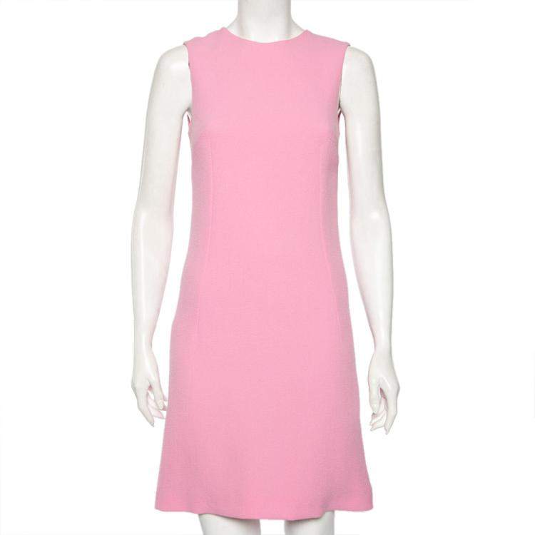 Pre Owned Dolce & Gabbana Pink Textured Wool Button Detailed A-Line Dress S 