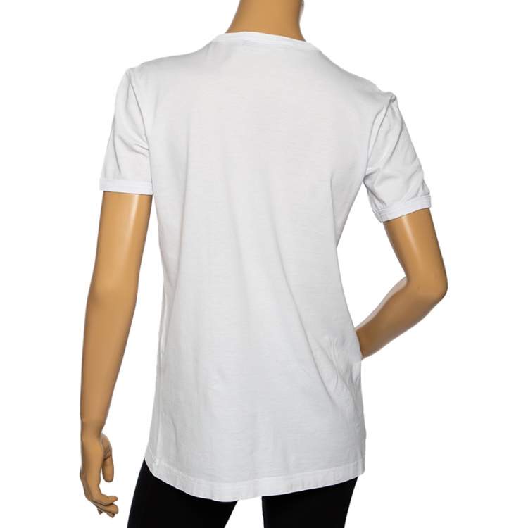 Pre Owned Dolce & Gabbana White Beautiful Life Print Cotton Short Sleeve T-Shirt S