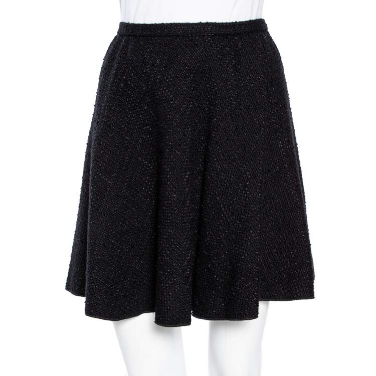 Pre Owned Dolce & Gabbana Black Wool Tweed Flared Short Skirt M