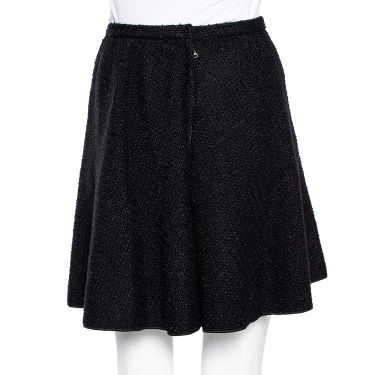 Pre Owned Dolce & Gabbana Black Wool Tweed Flared Short Skirt M