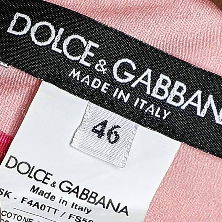 Pre Owned Dolce & Gabbana Pink Rose Printed Cotton Midi Skirt L