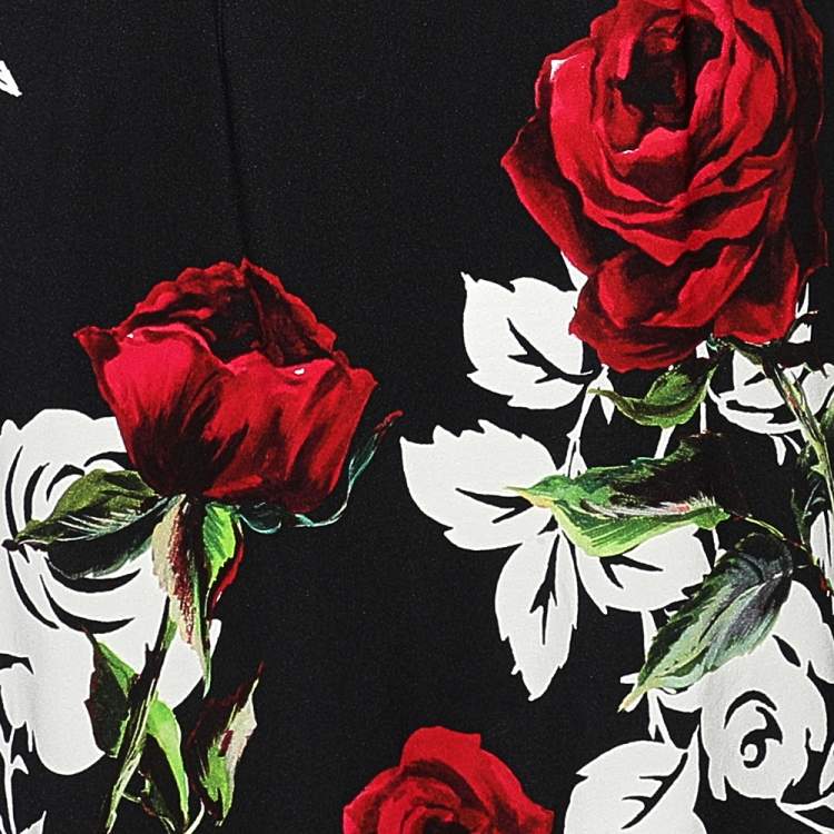 مملوكة مسبقًا Dolce & Gabbana Black Rose Printed Crepe Sleeveless Midi Dress L