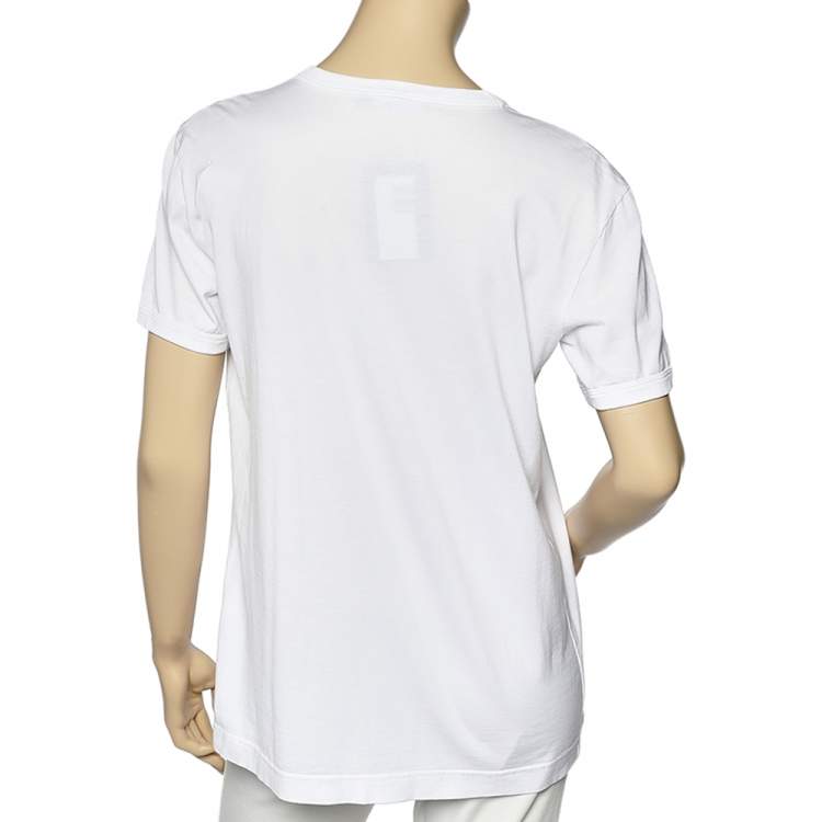 مملوكة مسبقًا Dolce & Gabbana White Logo Printed Cotton T-Shirt M