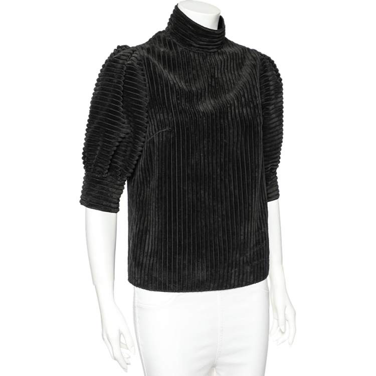 Pre Owned Dolce & Gabbana Black Velvet Mock Neck Detailed Top S