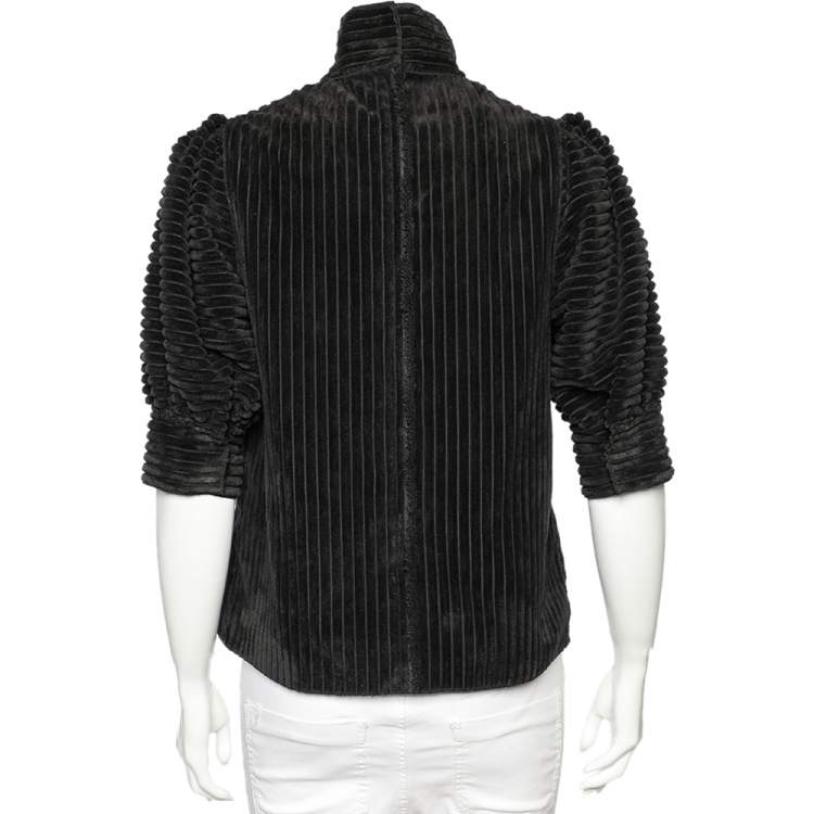 Pre Owned Dolce & Gabbana Black Velvet Mock Neck Detailed Top S