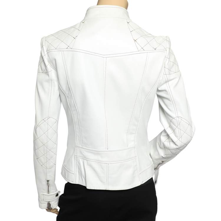 مملوكة مسبقًا Dolce & Gabbana White leather Quilted Shoulder Zip Front Jacket M